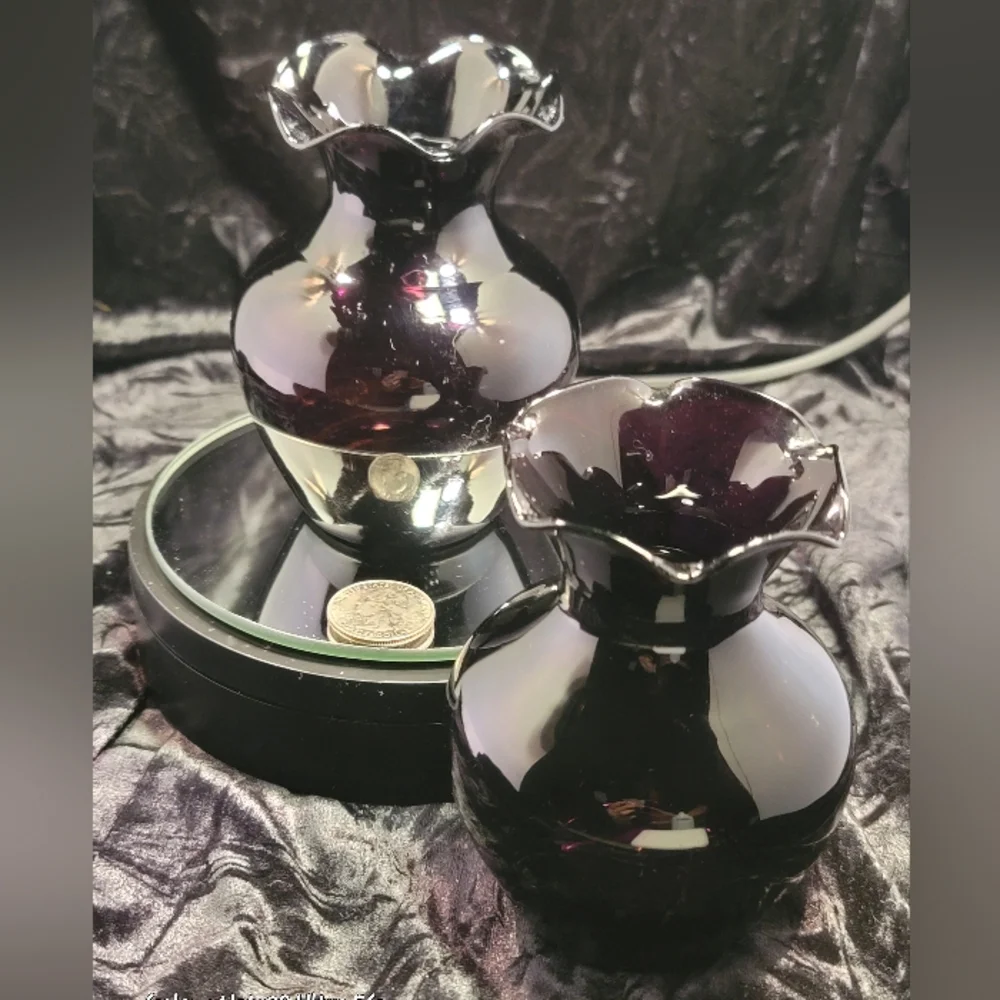 0858. Pair of Vintage ~ Beautiful Elegant ~ Black Amethyst Glass 4